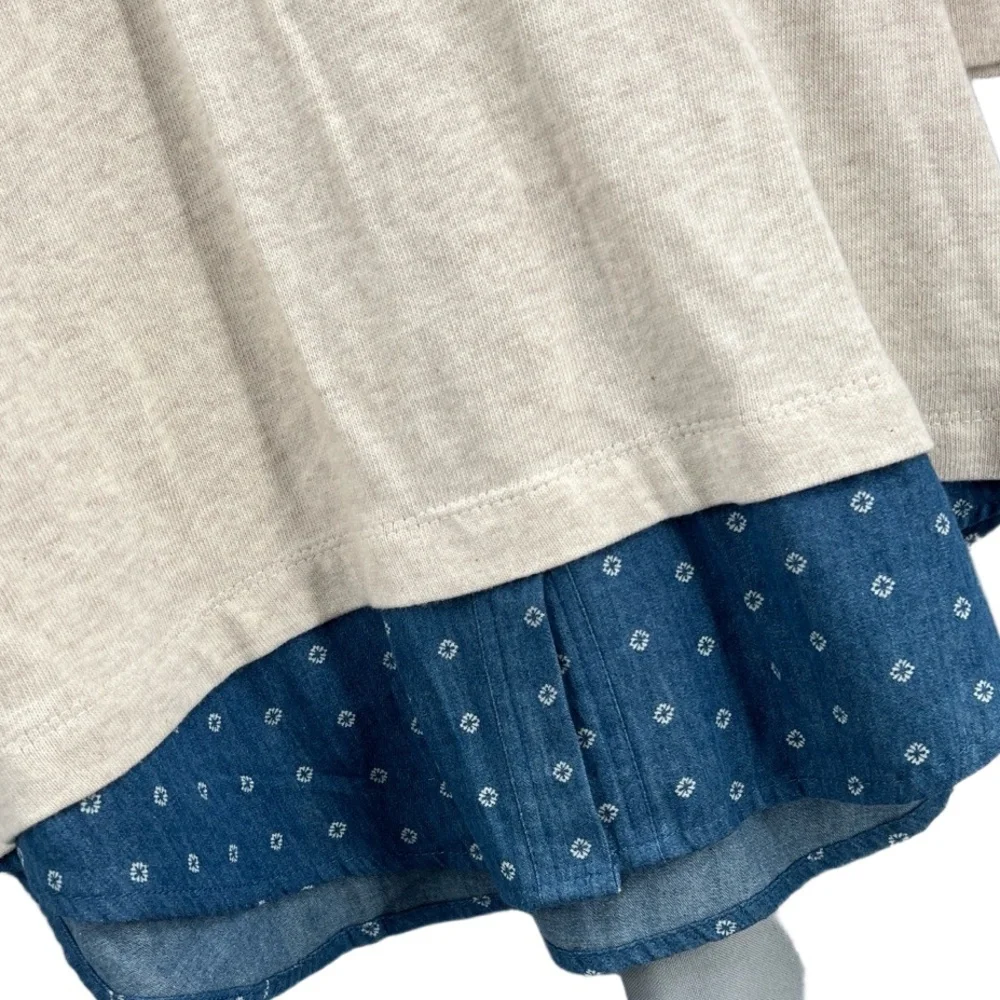 Westbound Petite Layered Look Sweater Beige Blue‎ Hem Faux Shirt PL New